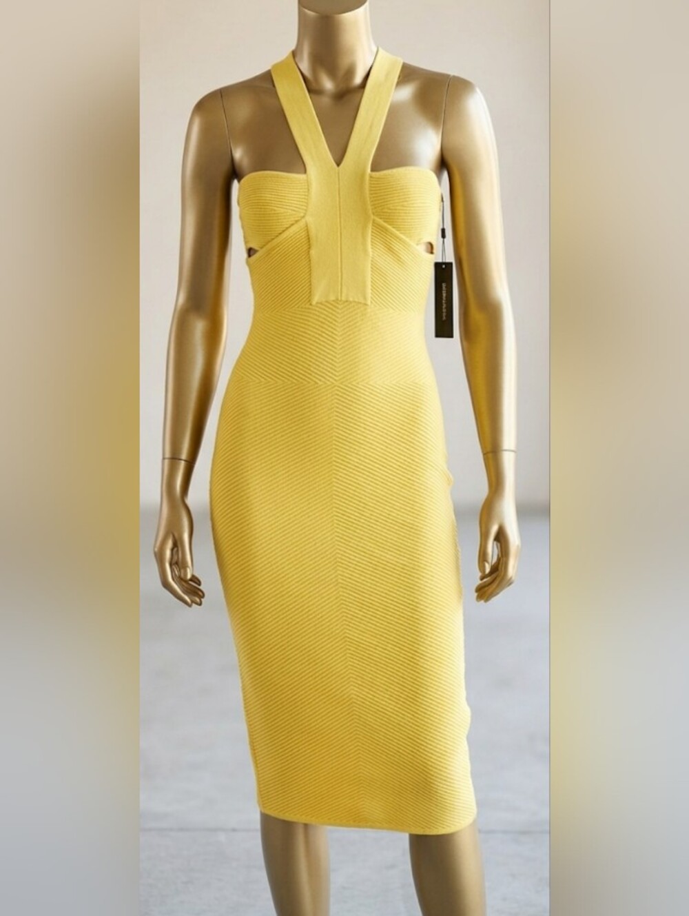 Yellow BCBG Bodycon Midi Dress - Women 20 inches p2p